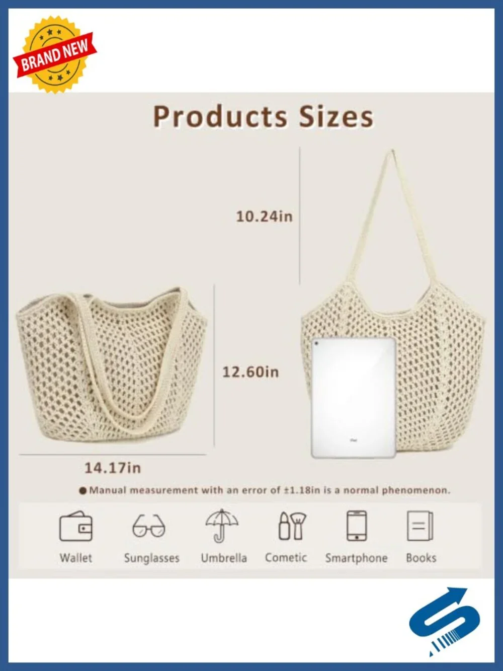 Crochet Tote Bag Women Summer Beach Purse Handmade Boho Knit Shoulder Bag